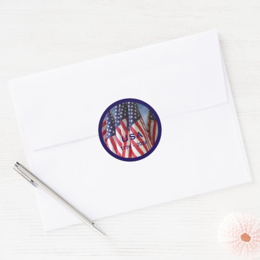 250ste Jubileum USA Patriotic Flags Premium Ronde Sticker (Envelop)