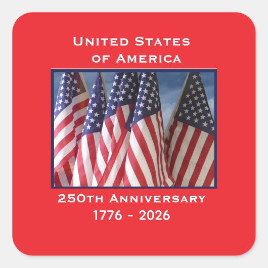 250ste Jubileum USA Patriotic Flags Premium Vierkante Sticker (Voorkant)