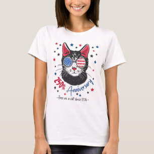 250ste Verjaardag Amerika USA Vlag Zonnebril Kat T-shirt