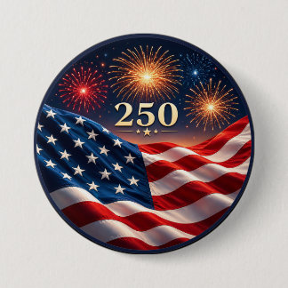 250ste Verjaardag Patriotische Vuurwerk Vlaggenfee Ronde Button 7,6 Cm