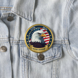 250ste Verjaardag USA Patriottisch 1776–2026 Ronde Button 7,6 Cm