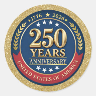 250ste Verjaardag USA Patriottisch   1776–2026 Ronde Sticker