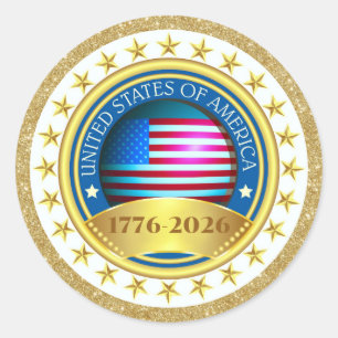 250ste Verjaardag USA Patriottisch 1776–2026 Ronde Sticker