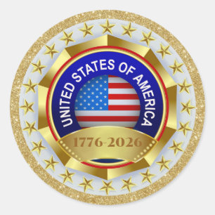 250ste Verjaardag USA Patriottisch   1776–2026 Ronde Sticker