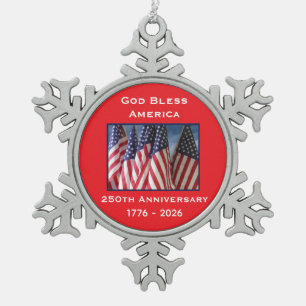 250ste verjaardag USA patriottisch God zegene Amer Tin Sneeuwvlok Ornament