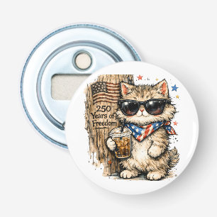 250ste Verjaardag USA Patriottische Kat Iced Coffe Button Flesopener