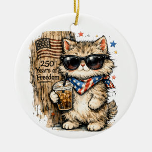 250ste Verjaardag USA Patriottische Kat Iced Coffe Keramisch Ornament
