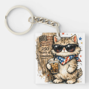 250ste Verjaardag USA Patriottische Kat Iced Coffe Sleutelhanger
