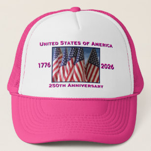 250ste Verjaardag USA Patriottische Vlaggen Roze Trucker Pet