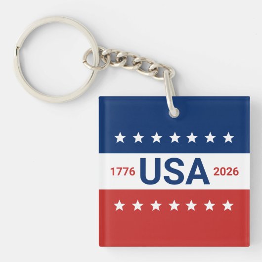 250ste verjaardag van de VS 1776 2026 Rood Wit Bla Sleutelhanger (voorkant)