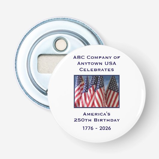 250ste verjaardag van de VS Patriottische Amerikaa Button Flesopener (Voorkant)