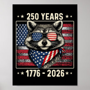 250ste verjaardag wasbeer 1776 2026 250 jaar 4e O Poster