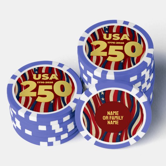 250th Anniversary Golden USA American Flag Poker Chips (Opstapeling)