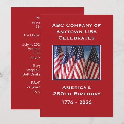 250th Anniversary USA Patriotic American Flags BBQ Kaart (Voorkant / Achterkant)