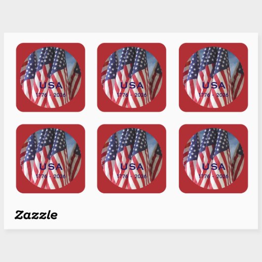250th Anniversary USA Patriotic Flags Premium Vierkante Sticker (Vel)