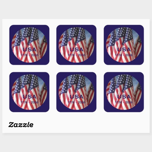 250th Anniversary USA Patriotic Flags Premium Vierkante Sticker (Vel)