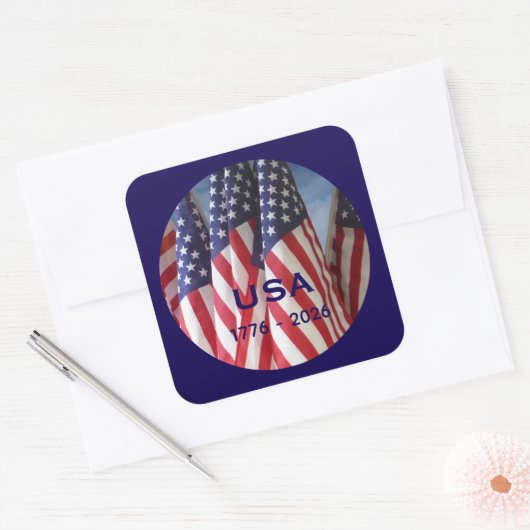 250th Anniversary USA Patriotic Flags Premium Vierkante Sticker (Envelop)