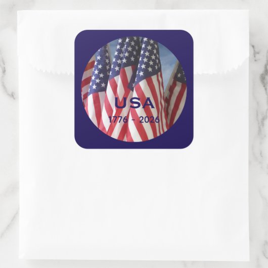 250th Anniversary USA Patriotic Flags Premium Vierkante Sticker (Tas)