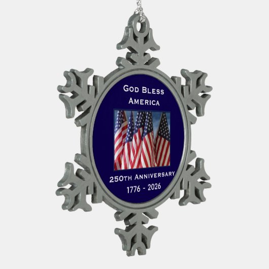 250th Anniversary USA Patriotic God Bless America  Tin Sneeuwvlok Ornament (Links)