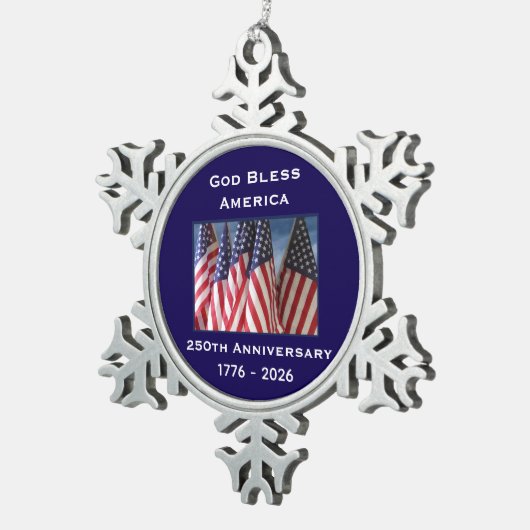 250th Anniversary USA Patriotic God Bless America  Tin Sneeuwvlok Ornament (Rechts)