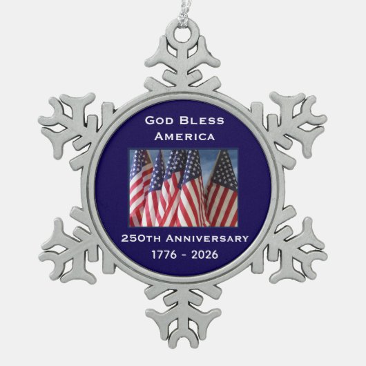 250th Anniversary USA Patriotic God Bless America  Tin Sneeuwvlok Ornament (Voorkant)