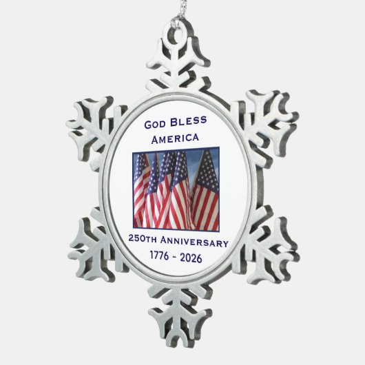 250th Anniversary USA Patriotic God Bless America  Tin Sneeuwvlok Ornament (Rechts)