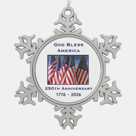 250th Anniversary USA Patriotic God Bless America  Tin Sneeuwvlok Ornament (Voorkant)