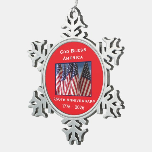 250th Anniversary USA Patriotic God Bless America  Tin Sneeuwvlok Ornament (Rechts)