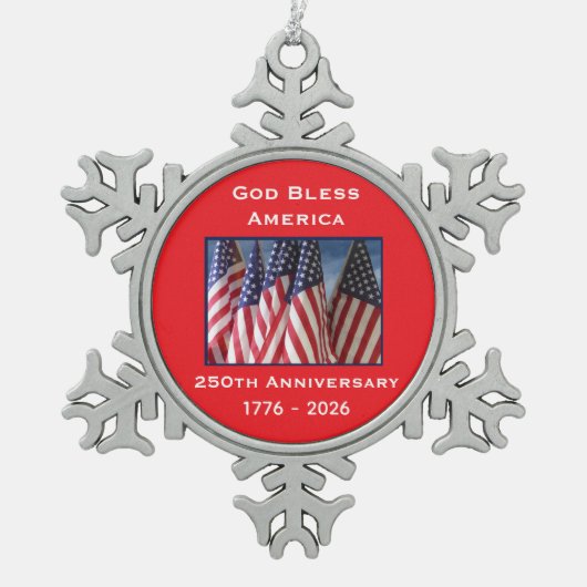 250th Anniversary USA Patriotic God Bless America  Tin Sneeuwvlok Ornament (Voorkant)