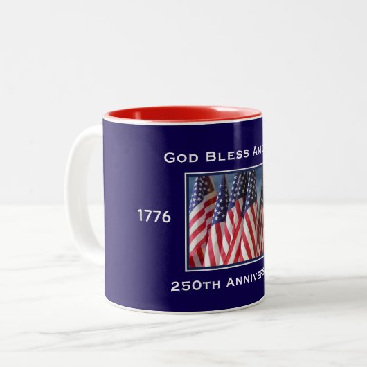 250th Anniversary USA Patriotic God Bless America Tweekleurige Koffiemok (Voorkant links)