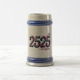 2525 Kerst STEIN, BLAUW/GRIJS 22 OZ / WIT/GOUDE Bierpul