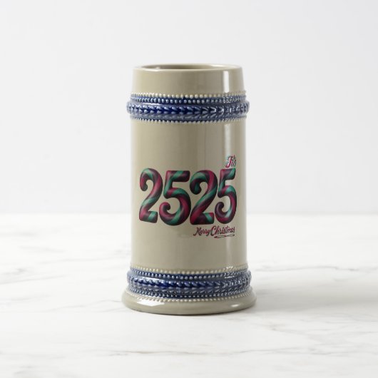 2525 Kerst STEIN, BLAUW/GRIJS 22 OZ / WIT/GOUDE Bierpul (Center)