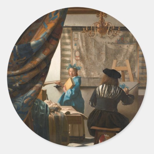 2535-Johannes Vermeer The Art of Painting Ronde Sticker (Voorkant)