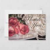 2586-Huwelijk Rozen met Ringen, Parels Bedankkaart (Voorkant)