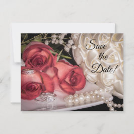 2586-Witte & Rode Rozen, Ringen, Boeket, Parels Briefkaart