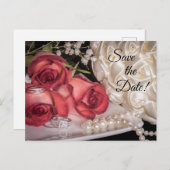 2586-Witte & Rode Rozen, Ringen, Boeket, Parels Briefkaart (Voorkant / Achterkant)