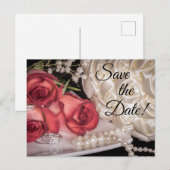 2586-Witte & Rode Rozen, Ringen, Boeket, Parels Uitnodiging Briefkaart (Voorkant / Achterkant)