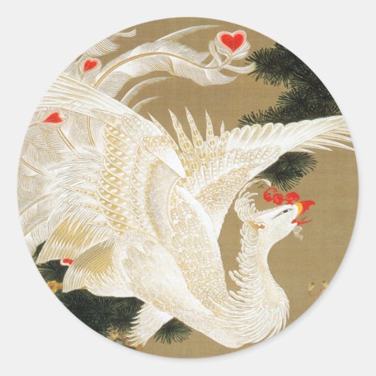 25. 老 白 図, 若 冲 Pine-tree & Phoenix, Jakuchu Ronde Sticker (Voorkant)