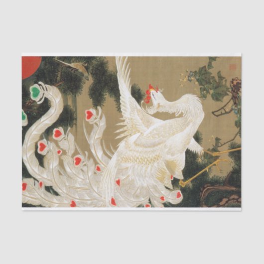 25. 老 白 図, 若 冲 Pine-tree & Phoenix, Jakuchu Tissuepapier (Voorkant)