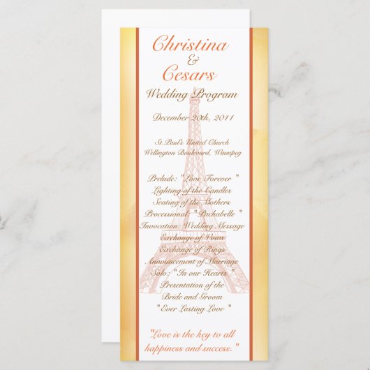 25 4 x 9 Bruiloftsprogramma Paris Peach Programmakaart (Voorkant / Achterkant)