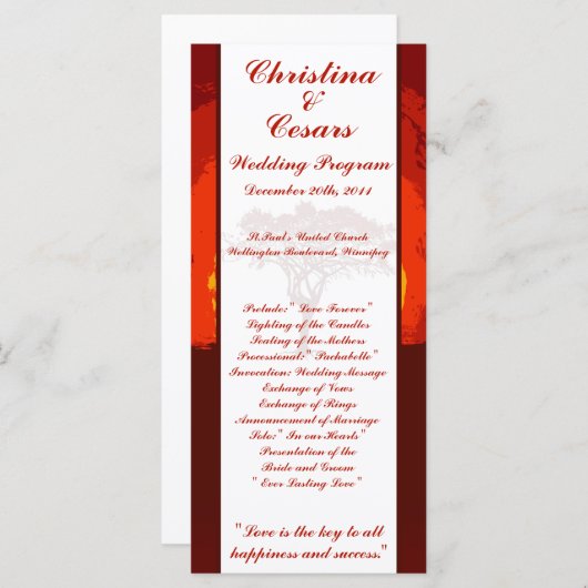 25 4 x 9 Huwelijksprogramma Rode Zonsondergang in  Programmakaart (Voorkant / Achterkant)