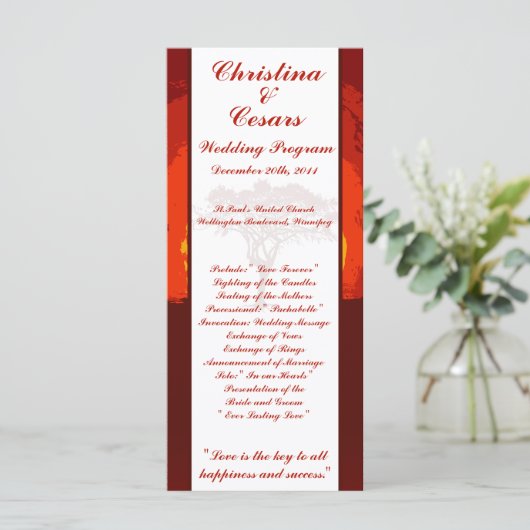 25 4 x 9 Huwelijksprogramma Rode Zonsondergang in  Programmakaart (Staand voorkant)