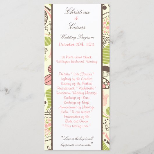 25 4 x 9 Trouwprogramma Spring Pink/Green Floral Programmakaart (Voorkant)