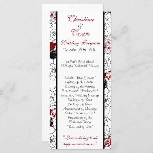 25 4 x 9 Trouwprogramma Zwarte Bloemen Rode blader Programmakaart (Voorkant / Achterkant)