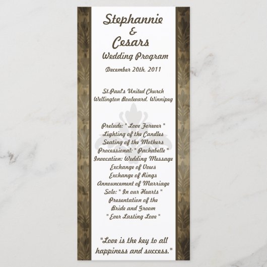 25 4x9 bruiloft programma  bruin damast programmakaart (Voorkant)