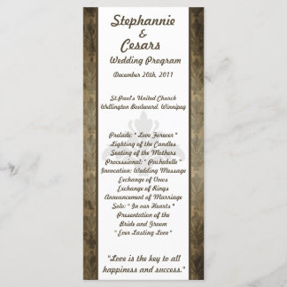 25 4x9 bruiloft programma  bruin damast programmakaart