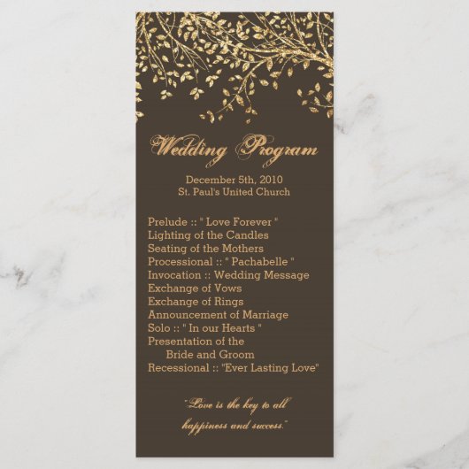 25 4x9 bruiloft programma Gouden folie boom blader Programmakaart (Voorkant)