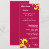 25 4x9 bruiloft programma Hot roze / geel swirls S Programmakaart (Voorkant / Achterkant)