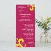 25 4x9 bruiloft programma Hot roze / geel swirls S Programmakaart (Staand voorkant)