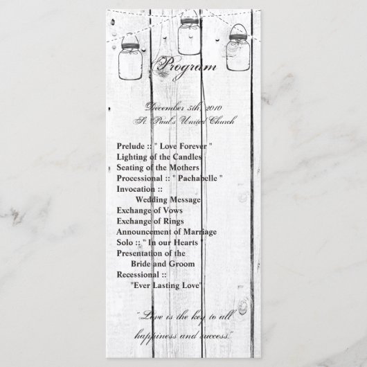 25 4x9 bruiloft programma Mason Jar String Lights Programmakaart (Voorkant)